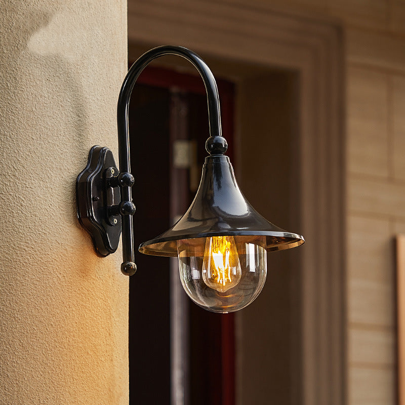Contemporary Simplicity Aluminum Trumpet Shade Glass 1-Light Outdoor Wall Sconce Lamp For Garden | Stornfield
