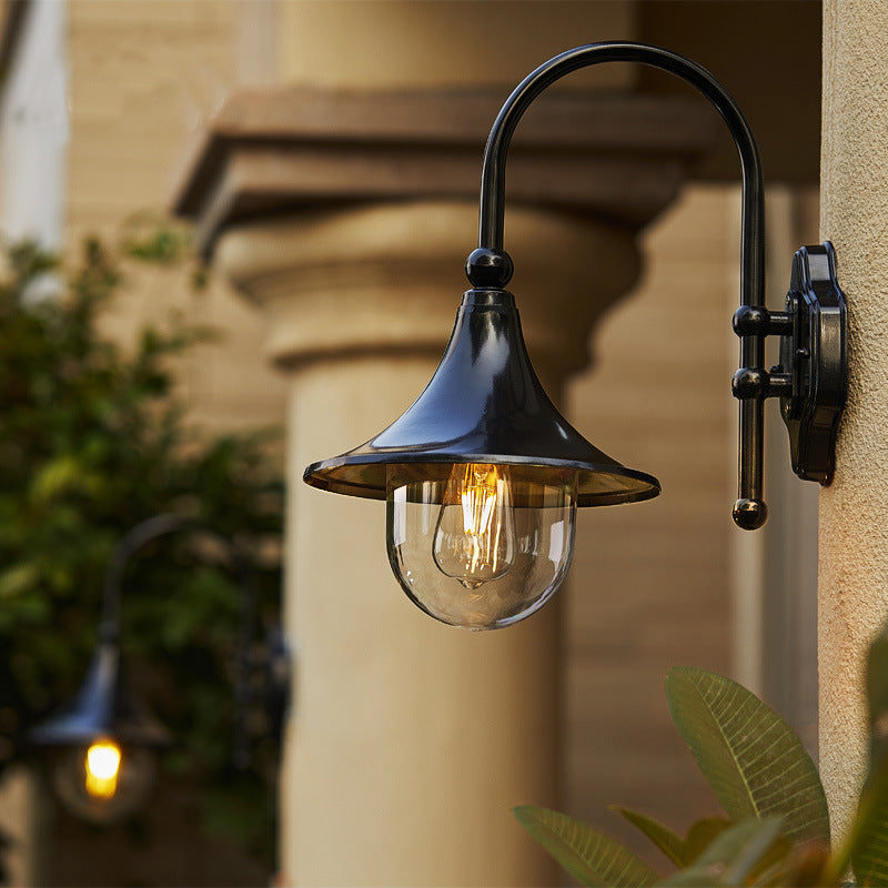 Contemporary Simplicity Aluminum Trumpet Shade Glass 1-Light Outdoor Wall Sconce Lamp For Garden | Stornfield