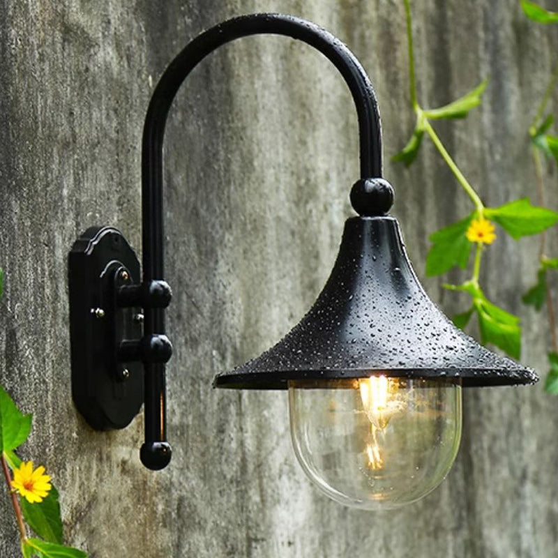 Contemporary Simplicity Aluminum Trumpet Shade Glass 1-Light Outdoor Wall Sconce Lamp For Garden | Stornfield