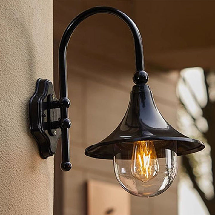 Contemporary Simplicity Aluminum Trumpet Shade Glass 1-Light Outdoor Wall Sconce Lamp For Garden | Stornfield