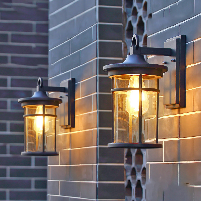 Contemporary Industrial Cylinder Aluminum Glass Shade 1-Light Waterproof Wall Sconce Lamp For Outdoor Patio | Stornfield