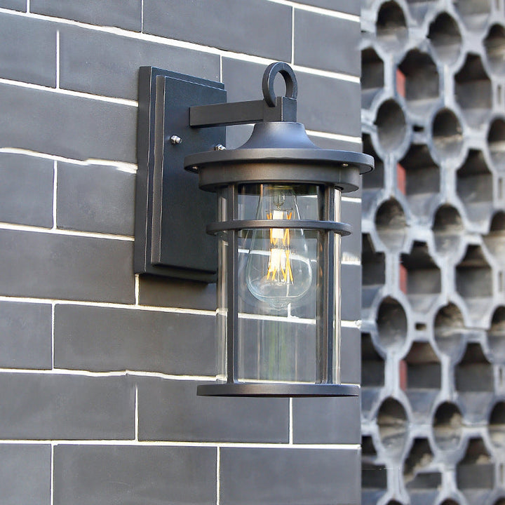 Contemporary Industrial Cylinder Aluminum Glass Shade 1-Light Waterproof Wall Sconce Lamp For Outdoor Patio | Stornfield
