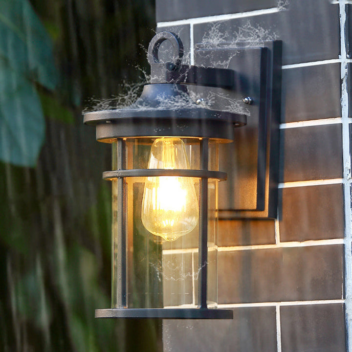 Contemporary Industrial Cylinder Aluminum Glass Shade 1-Light Waterproof Wall Sconce Lamp For Outdoor Patio | Stornfield