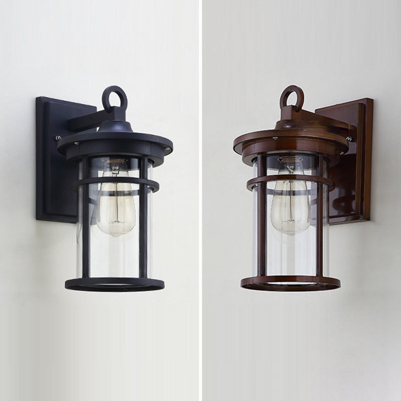 Contemporary Industrial Cylinder Aluminum Glass Shade 1-Light Waterproof Wall Sconce Lamp For Outdoor Patio | Stornfield