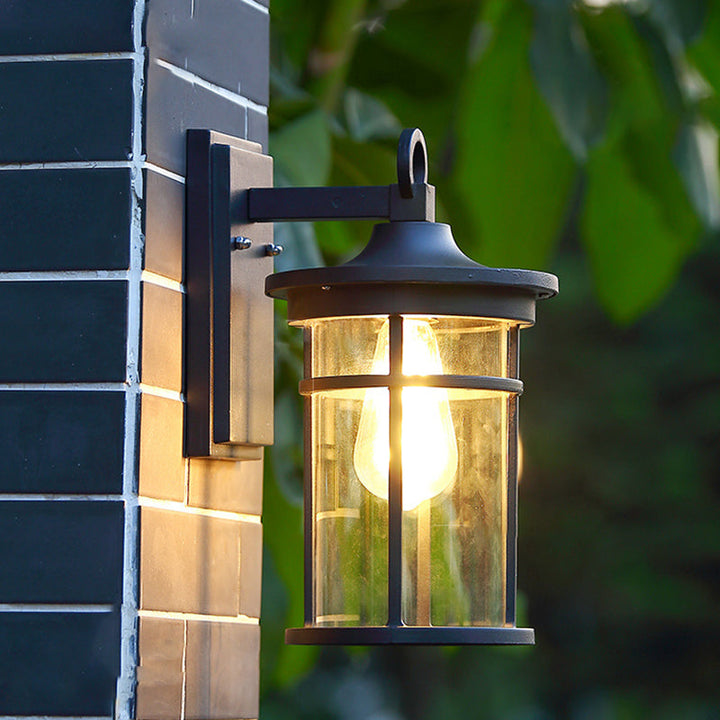 Contemporary Industrial Cylinder Aluminum Glass Shade 1-Light Waterproof Wall Sconce Lamp For Outdoor Patio | Stornfield