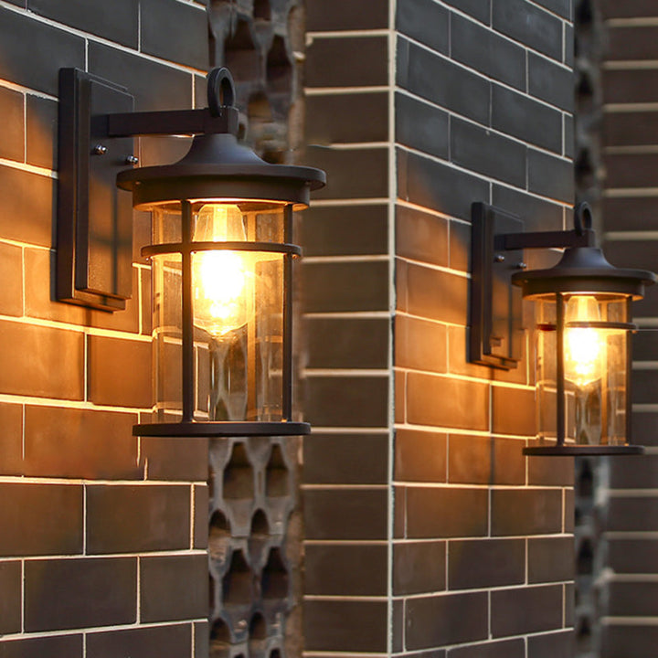Contemporary Industrial Cylinder Aluminum Glass Shade 1-Light Waterproof Wall Sconce Lamp For Outdoor Patio | Stornfield