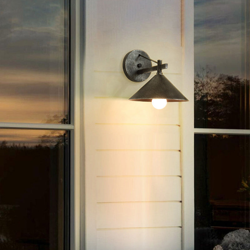Contemporary Nordic Iron Geometric Cone 1-Light Outdoor Waterproof Wall Sconce Lamp For Garden | Stornfield