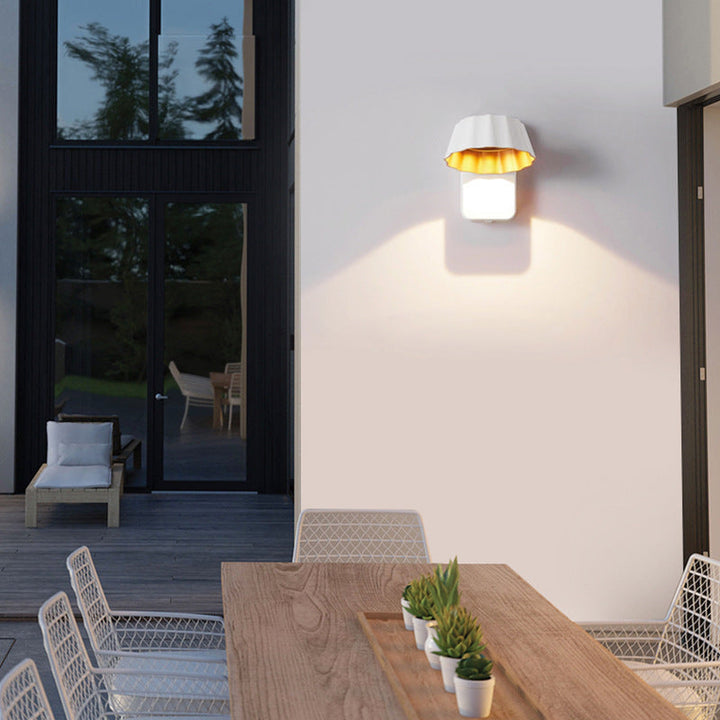 Contemporary Industrial Aluminum Pleated Round Shade LED Outdoor Waterproof Wall Sconce Lamp For Garden | Stornfield