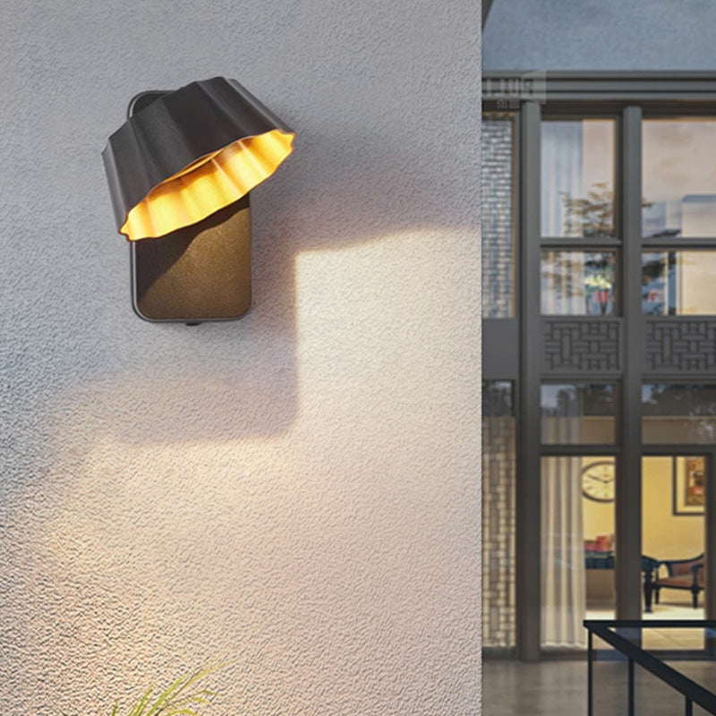 Contemporary Industrial Aluminum Pleated Round Shade LED Outdoor Waterproof Wall Sconce Lamp For Garden | Stornfield