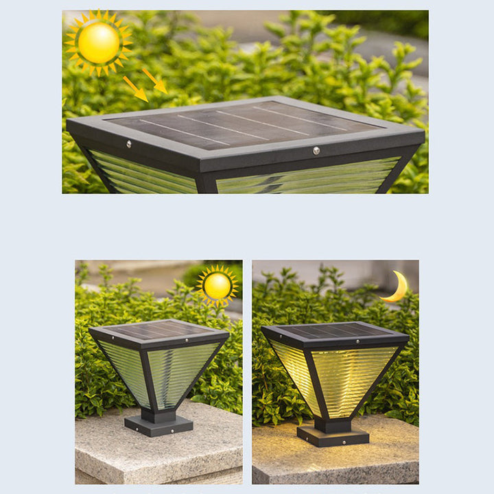 Modern Minimalist Solar Waterproof Square Prismatic Stainless Steel Glass LED Outdoor Light For Patio | Stornfield