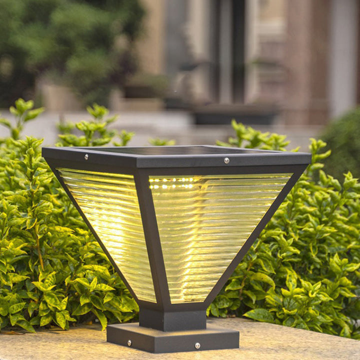 Modern Minimalist Solar Waterproof Square Prismatic Stainless Steel Glass LED Outdoor Light For Patio | Stornfield