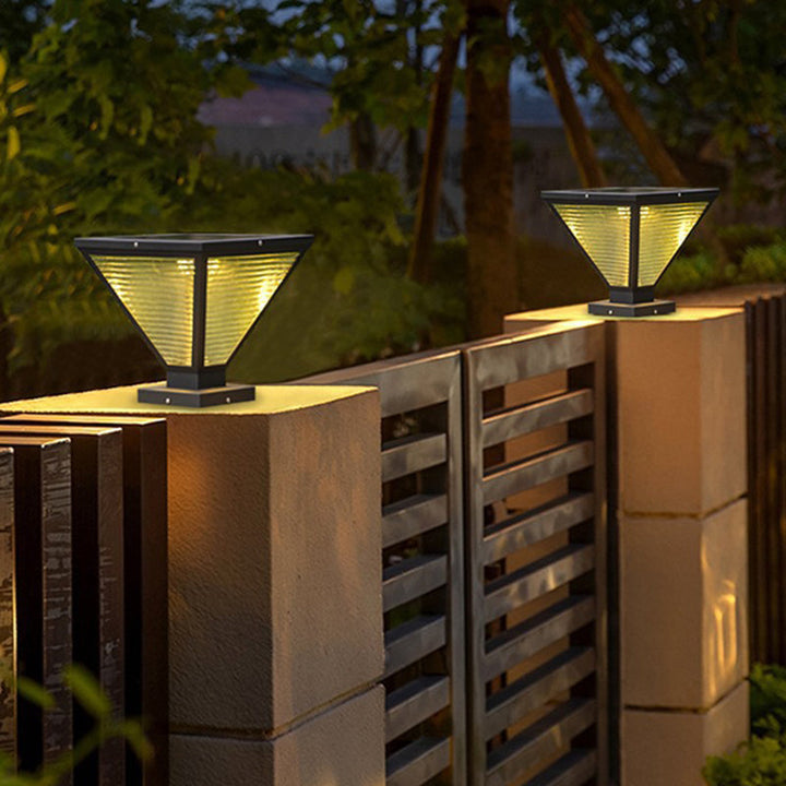 Modern Minimalist Solar Waterproof Square Prismatic Stainless Steel Glass LED Outdoor Light For Patio | Stornfield