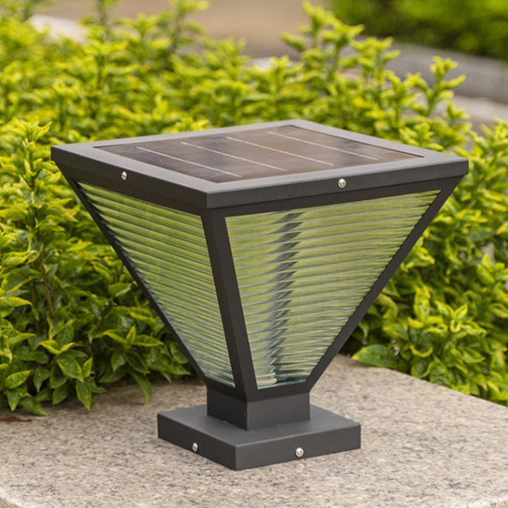 Modern Minimalist Solar Waterproof Square Prismatic Stainless Steel Glass LED Outdoor Light For Patio | Stornfield