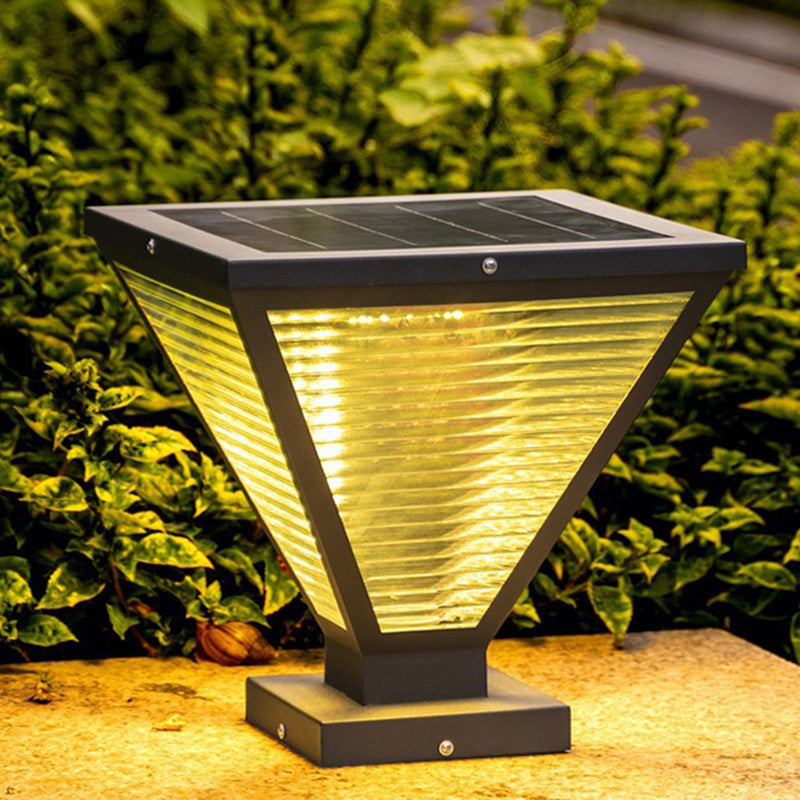 Modern Minimalist Solar Waterproof Square Prismatic Stainless Steel Glass LED Outdoor Light For Patio | Stornfield