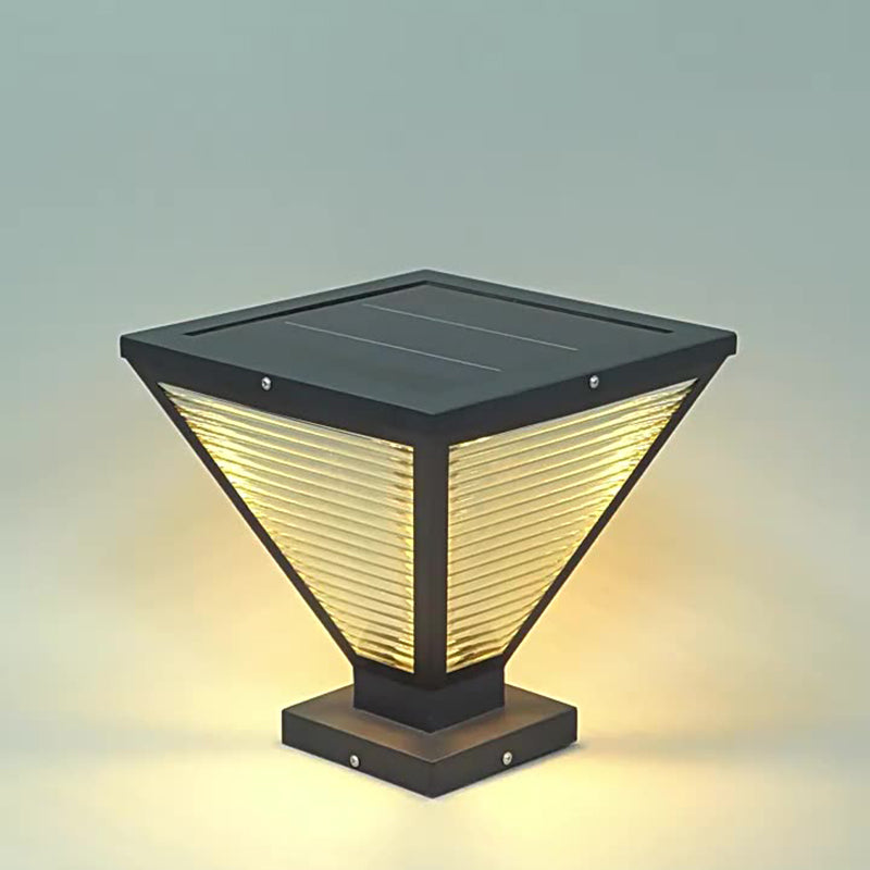 Modern Minimalist Solar Waterproof Square Prismatic Stainless Steel Glass LED Outdoor Light For Patio | Stornfield