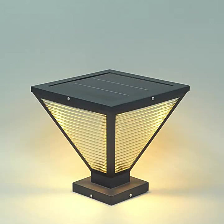 Modern Minimalist Solar Waterproof Square Prismatic Stainless Steel Glass LED Outdoor Light For Patio | Stornfield