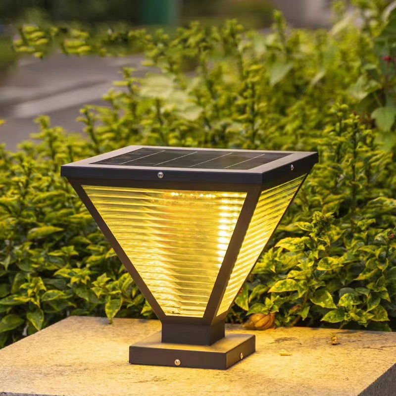 Modern Minimalist Solar Waterproof Square Prismatic Stainless Steel Glass LED Outdoor Light For Patio | Stornfield