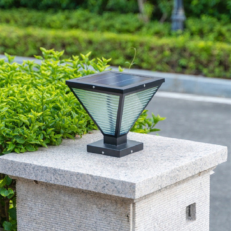Modern Minimalist Solar Waterproof Square Prismatic Stainless Steel Glass LED Outdoor Light For Patio | Stornfield