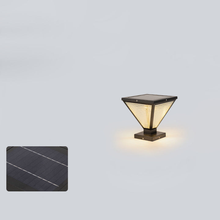 Modern Minimalist Solar Waterproof Square Prismatic Stainless Steel Glass LED Outdoor Light For Patio | Stornfield