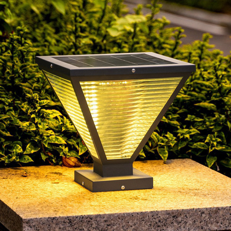 Modern Minimalist Solar Waterproof Square Prismatic Stainless Steel Glass LED Outdoor Light For Patio | Stornfield
