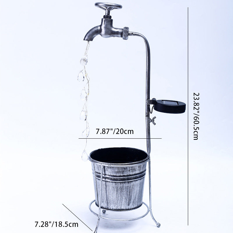 Modern Art Deco Solar Faucet Water Drops Flowing Water Planter Shape Iron LED Outdoor Light For Garden | Stornfield