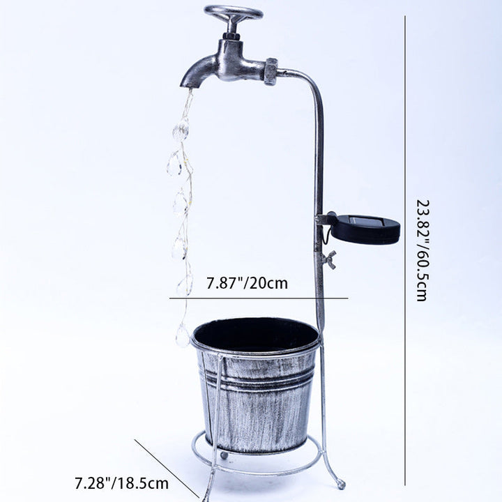 Modern Art Deco Solar Faucet Water Drops Flowing Water Planter Shape Iron LED Outdoor Light For Garden | Stornfield