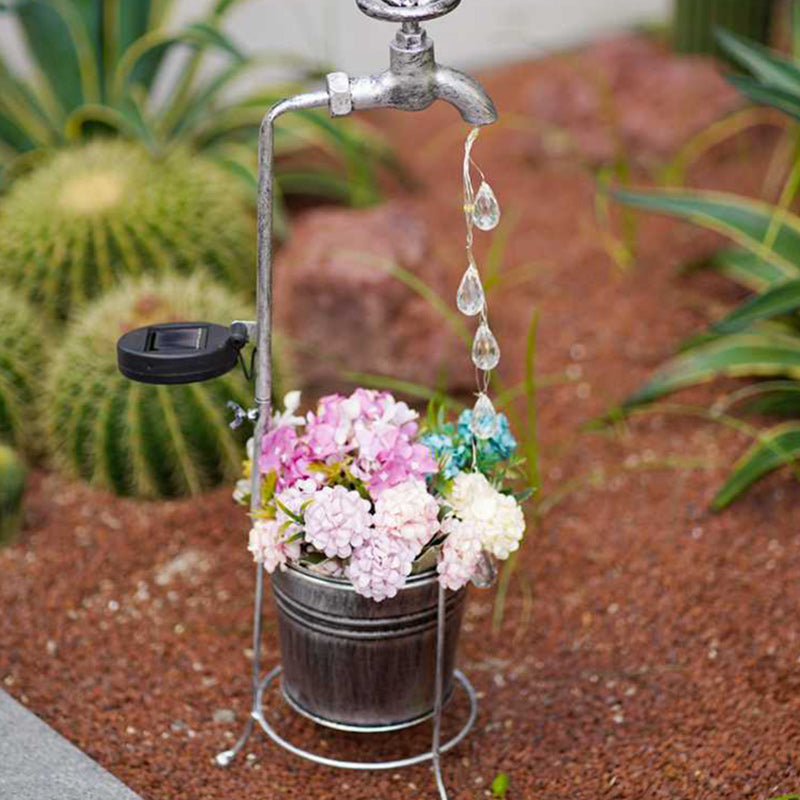 Modern Art Deco Solar Faucet Water Drops Flowing Water Planter Shape Iron LED Outdoor Light For Garden | Stornfield