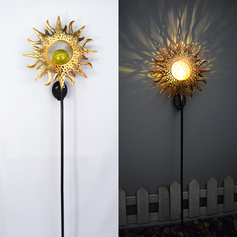 Modern Art Deco Solar Waterproof Ground Plug Star Sun Moon Iron Glass LED Outdoor Light For Garden | Stornfield