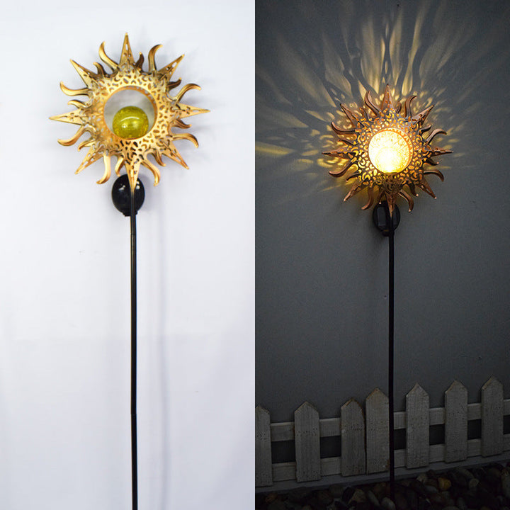 Modern Art Deco Solar Waterproof Ground Plug Star Sun Moon Iron Glass LED Outdoor Light For Garden | Stornfield