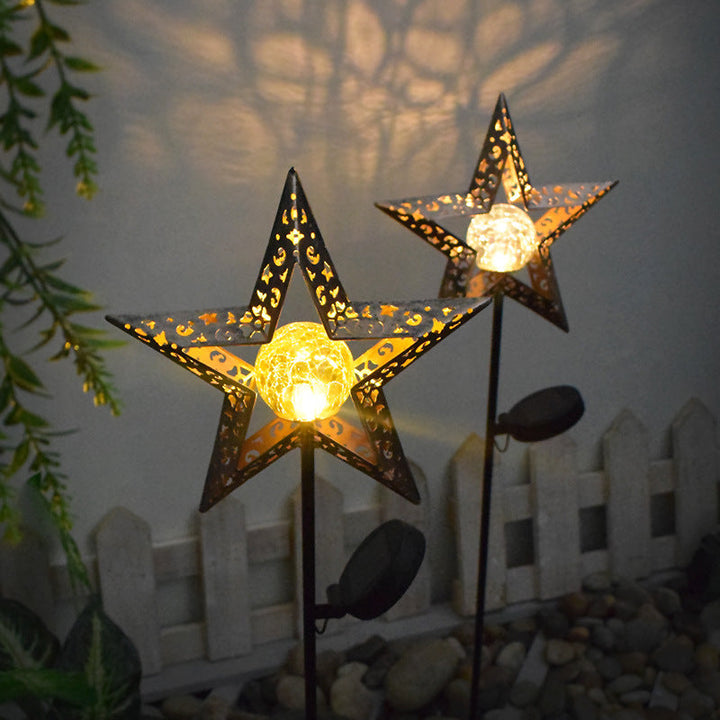Modern Art Deco Solar Waterproof Ground Plug Star Sun Moon Iron Glass LED Outdoor Light For Garden | Stornfield