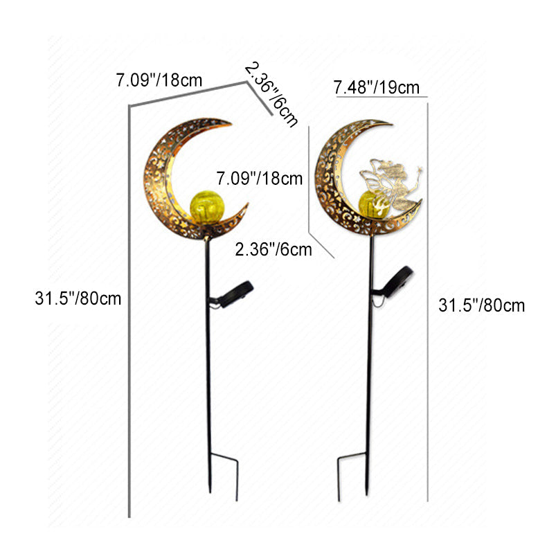 Modern Art Deco Solar Waterproof Ground Plug Star Sun Moon Iron Glass LED Outdoor Light For Garden | Stornfield
