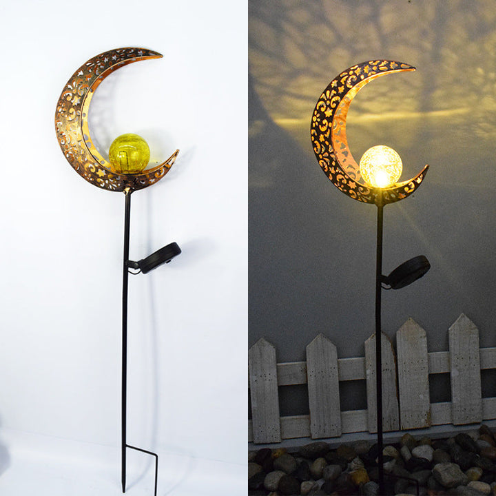 Modern Art Deco Solar Waterproof Ground Plug Star Sun Moon Iron Glass LED Outdoor Light For Garden | Stornfield