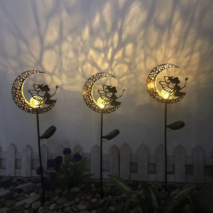 Modern Art Deco Solar Waterproof Ground Plug Star Sun Moon Iron Glass LED Outdoor Light For Garden | Stornfield