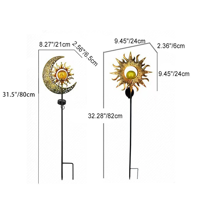 Modern Art Deco Solar Waterproof Ground Plug Star Sun Moon Iron Glass LED Outdoor Light For Garden | Stornfield