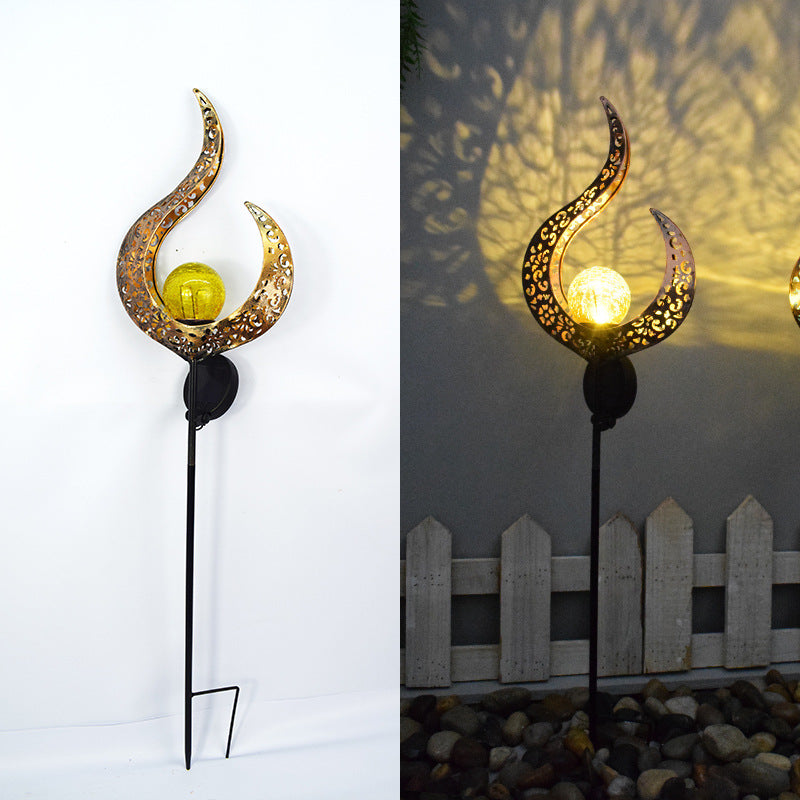 Modern Art Deco Solar Waterproof Ground Plug Star Sun Moon Iron Glass LED Outdoor Light For Garden | Stornfield