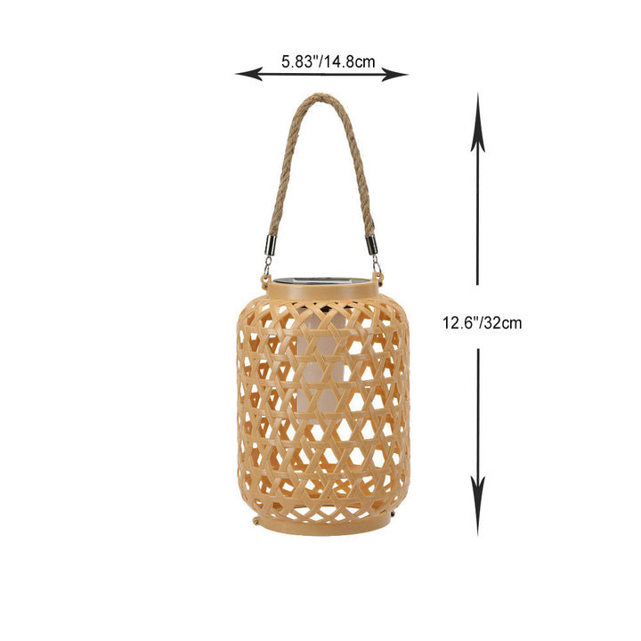 Modern Art Deco Solar Waterproof Imitation Rattan Woven Lantern Cylindrical Plastic LED Outdoor Light For Garden | Stornfield