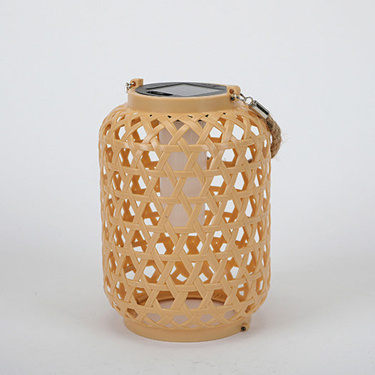 Modern Art Deco Solar Waterproof Imitation Rattan Woven Lantern Cylindrical Plastic LED Outdoor Light For Garden | Stornfield