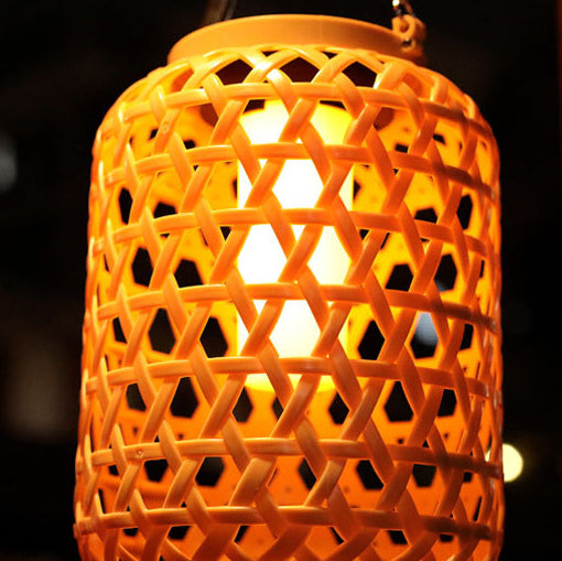 Modern Art Deco Solar Waterproof Imitation Rattan Woven Lantern Cylindrical Plastic LED Outdoor Light For Garden | Stornfield