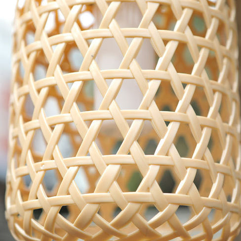 Modern Art Deco Solar Waterproof Imitation Rattan Woven Lantern Cylindrical Plastic LED Outdoor Light For Garden | Stornfield