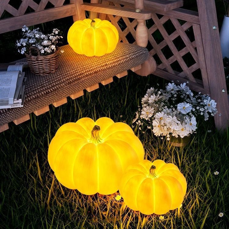 Modern Art Deco Solar Waterproof Pumpkin Round Resin LED Outdoor Light For Garden | Stornfield