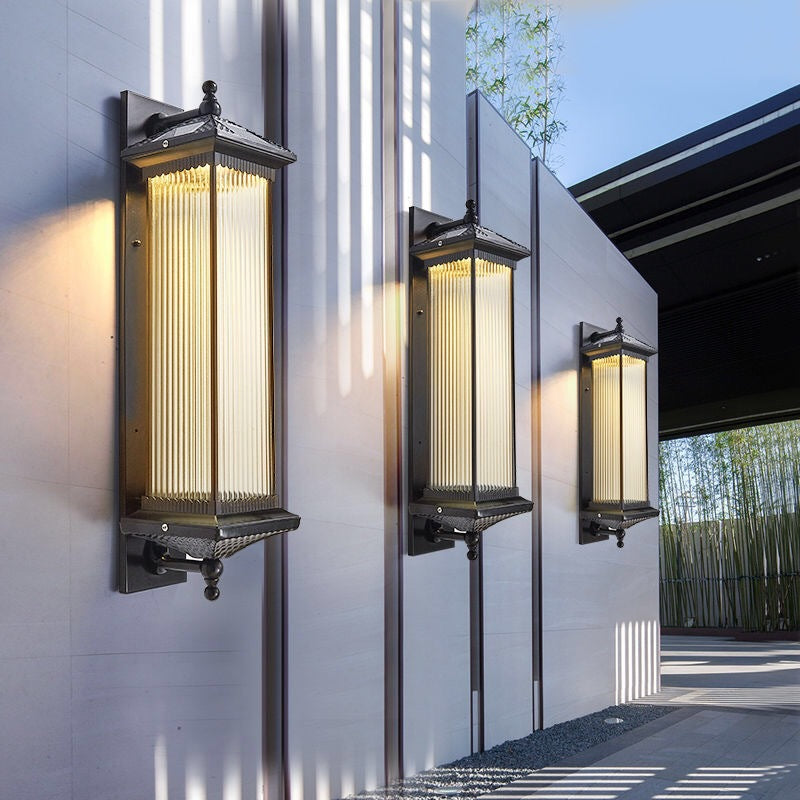 Traditional Chinese Waterproof Rectangular Glass Metal 1-Light Wall Sconce Lamp For Outdoor Patio | Stornfield