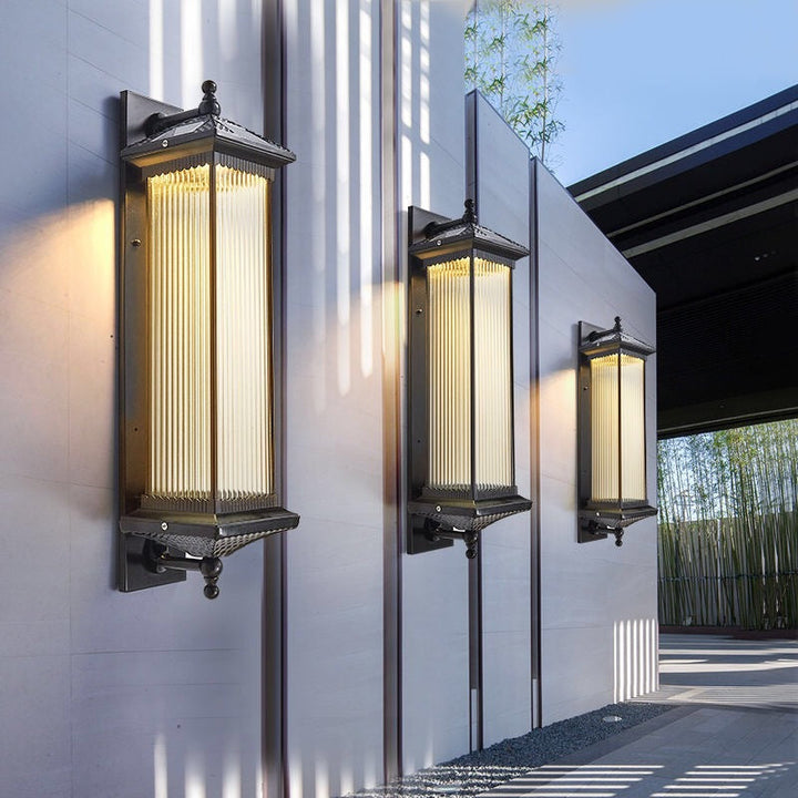 Traditional Chinese Waterproof Rectangular Glass Metal 1-Light Wall Sconce Lamp For Outdoor Patio | Stornfield