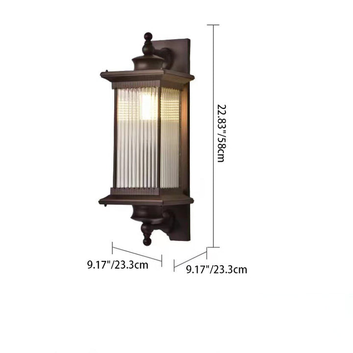 Traditional Chinese Waterproof Rectangular Glass Metal 1-Light Wall Sconce Lamp For Outdoor Patio | Stornfield