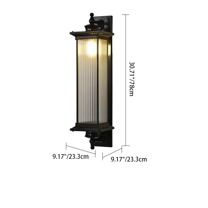 Traditional Chinese Waterproof Rectangular Glass Metal 1-Light Wall Sconce Lamp For Outdoor Patio | Stornfield