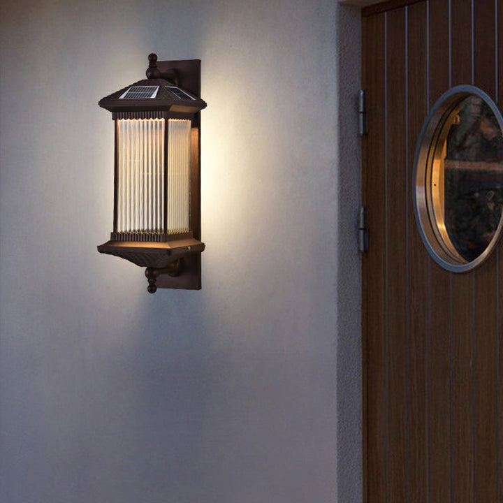 Traditional Chinese Waterproof Rectangular Glass Metal 1-Light Wall Sconce Lamp For Outdoor Patio | Stornfield