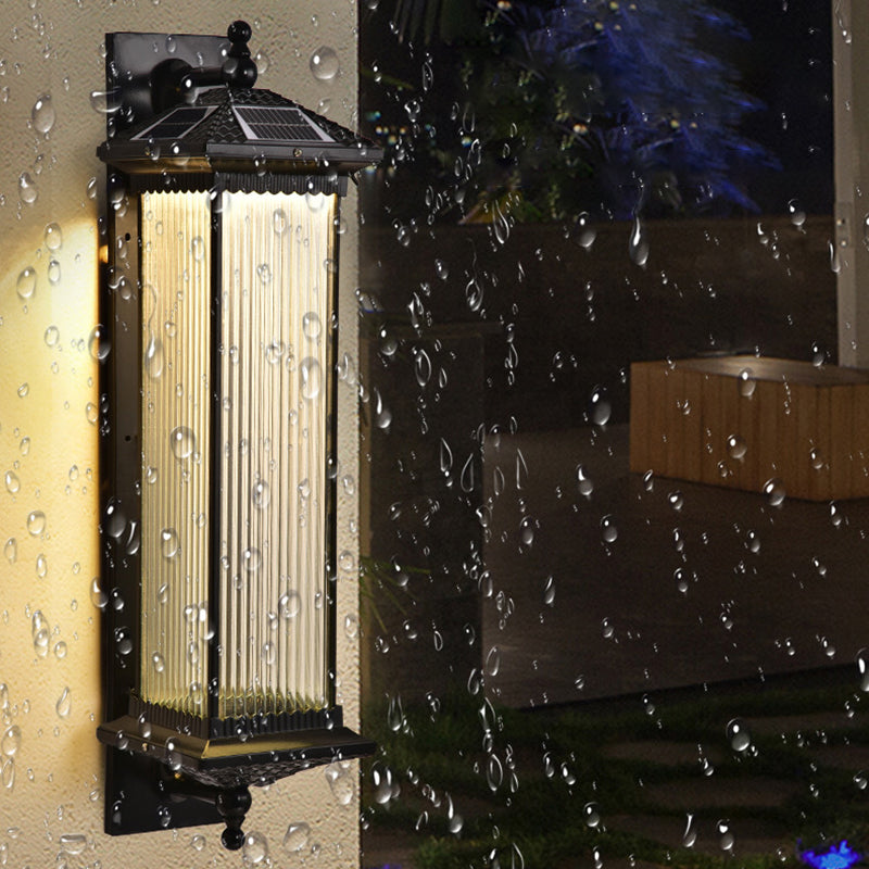 Traditional Chinese Waterproof Rectangular Glass Metal 1-Light Wall Sconce Lamp For Outdoor Patio | Stornfield