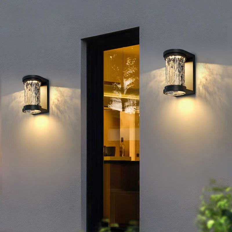 Modern Luxury Waterproof Cylinder Stainless Steel Crystal LED Wall Sconce Lamp For Outdoor Patio | Stornfield
