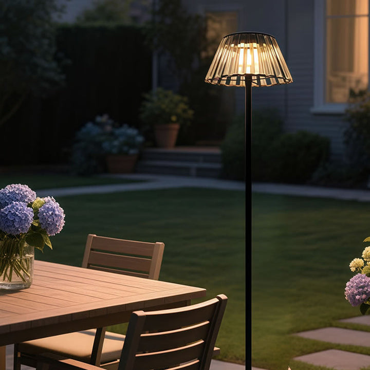 Contemporary Industrial Waterproof Solar USB Iron Glass Outdoor LED Standing Floor Lamp For Garden | Stornfield