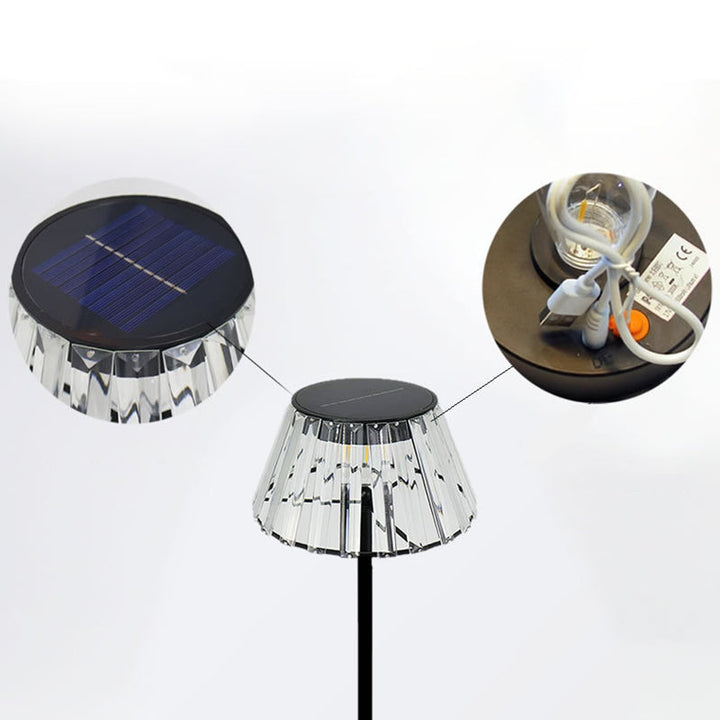 Contemporary Industrial Waterproof Solar USB Iron Glass Outdoor LED Standing Floor Lamp For Garden | Stornfield