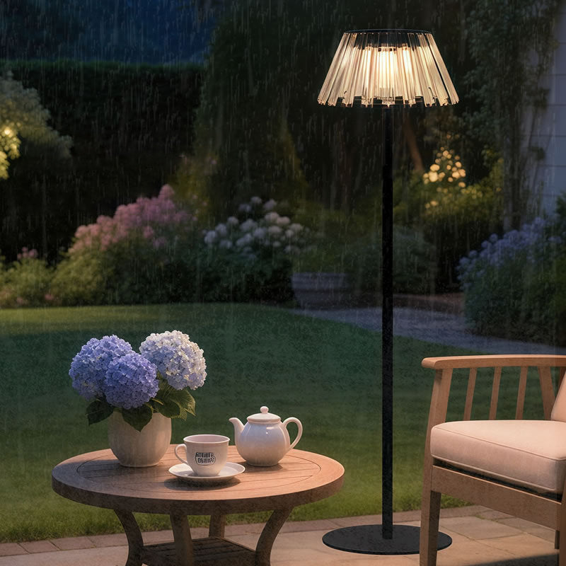 Contemporary Industrial Waterproof Solar USB Iron Glass Outdoor LED Standing Floor Lamp For Garden | Stornfield